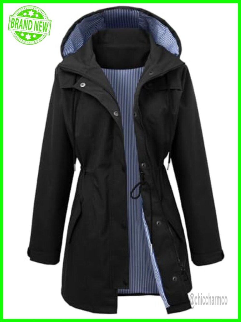 POWINSUN Long Waterproof Rain Jacket Hooded Windbreaker Women